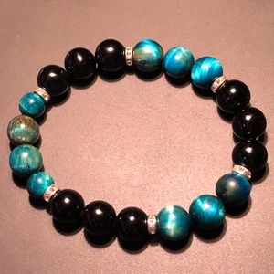 Blue Tigers Eye x Onyx Bracelet